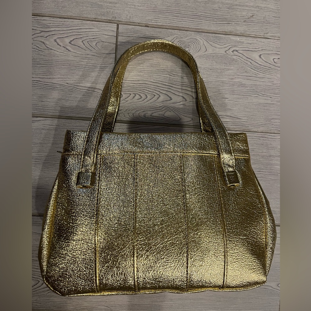 Vintage 1960s Glamorous Gold Metallic Tote with Structured Design